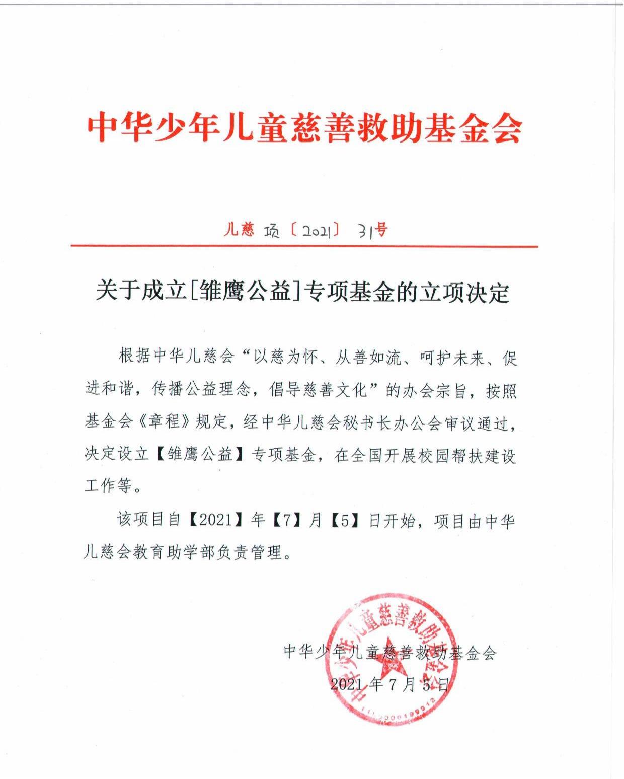 关于设立“雏鹰公益”专项基金的立项决定2021项31号.jpg